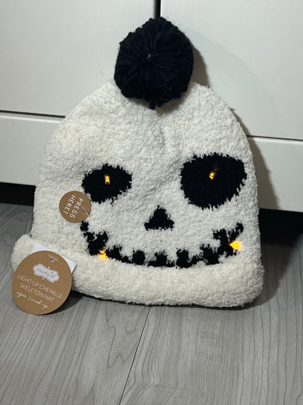 Mud Pie toddler 2T 3T 4T 5T Skeleton Skull light up hat beanie Halloween goth